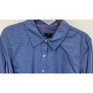 Talbots Woman 1X Blue‎ Pink Polka Dot Button-Up Shirt Long Sleeve